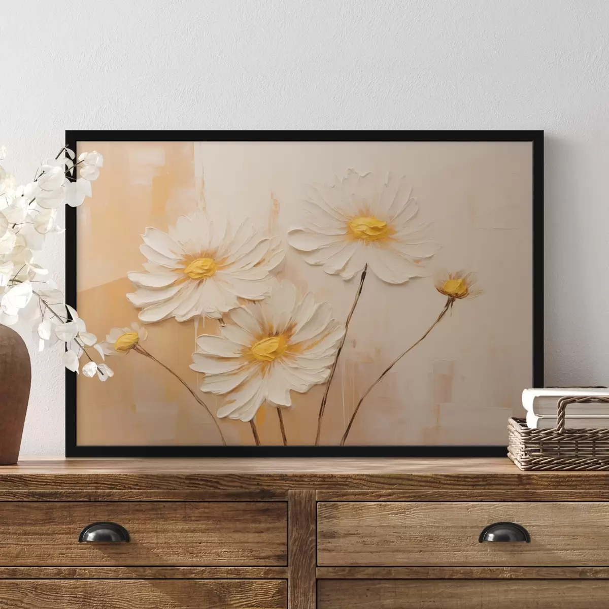 Poster Flores abstractas sobre fondo naranja al óleo f44945