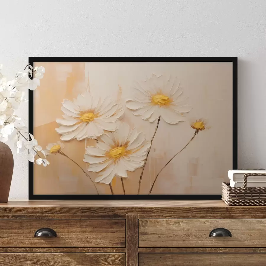 murales de pared Flores abstractas sobre fondo naranja al óleo f44945