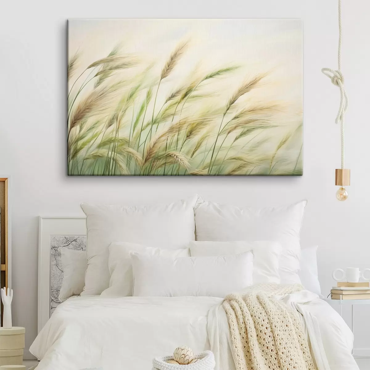 murales de pared Campo de trigo con espigas amarillas y verdes, pinceladas suaves y una paleta de colores claros, atmósfera natural s44923