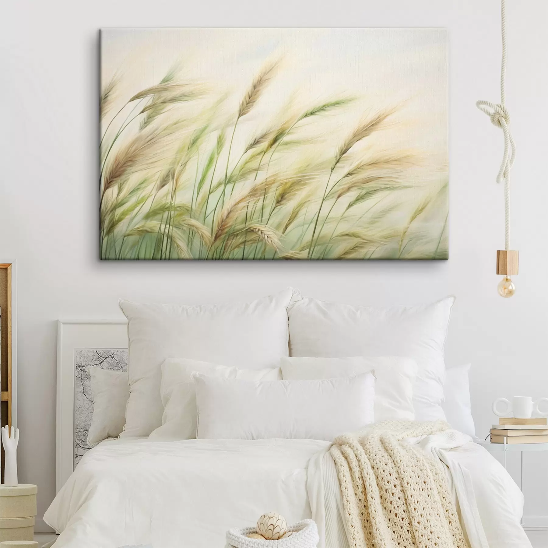 murales de pared Campo de trigo con espigas amarillas y verdes, pinceladas suaves y una paleta de colores claros, atmósfera natural s44923