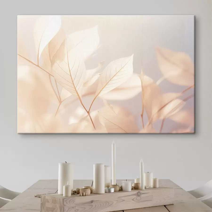 murales de pared Hojas translúcidas con intrincados dibujos de venas, suave paleta de colores pastel, iluminación etérea, composición minimalista s44928