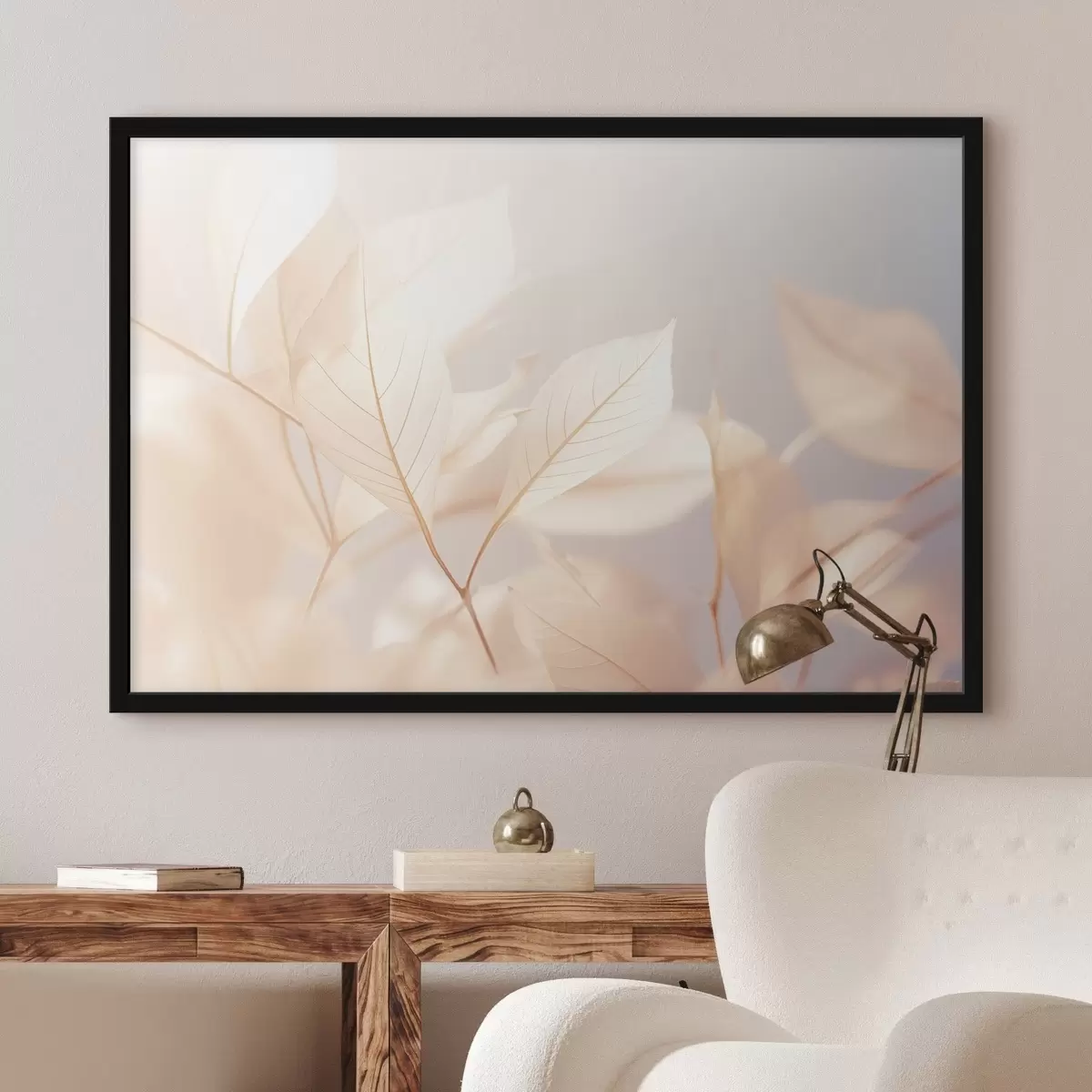 Poster Hojas translúcidas con intrincados dibujos de venas, suave paleta de colores pastel, iluminación etérea, composición minimalista f44928