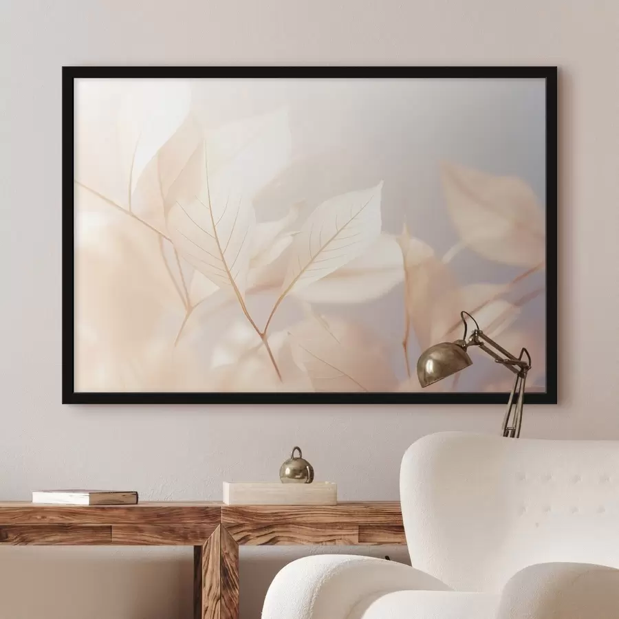 murales de pared Hojas translúcidas con intrincados dibujos de venas, suave paleta de colores pastel, iluminación etérea, composición minimalista f44928