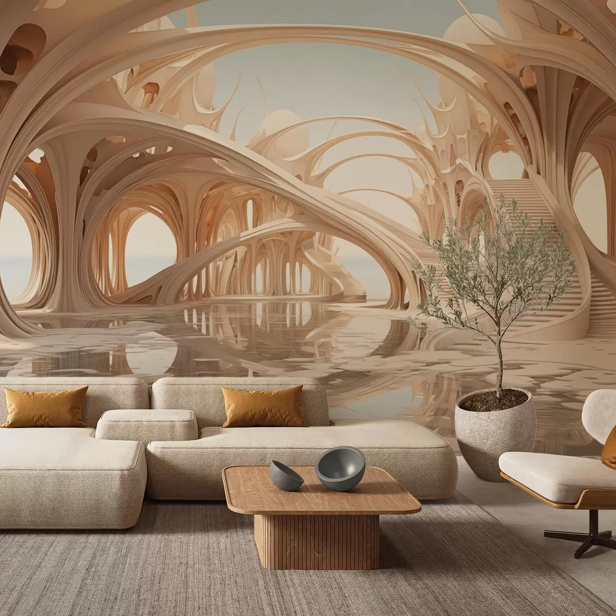 murales de pared Arquitectura de fantasía con arcos sobre el agua w09241