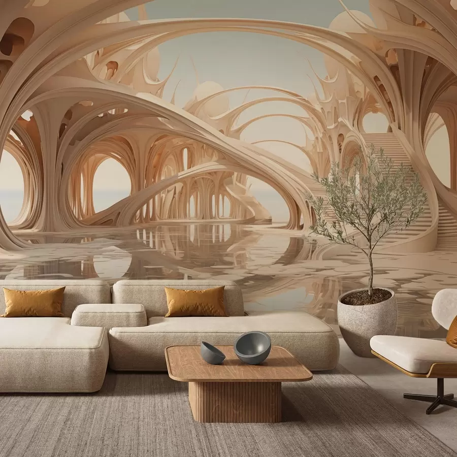 murales de pared Arquitectura de fantasía con arcos sobre el agua w09241