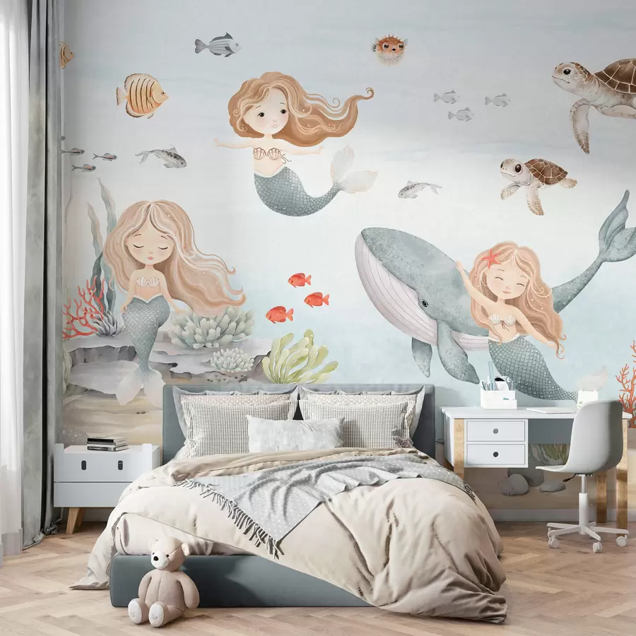 murales de pared Mundo submarino con sirenas y peces w04166