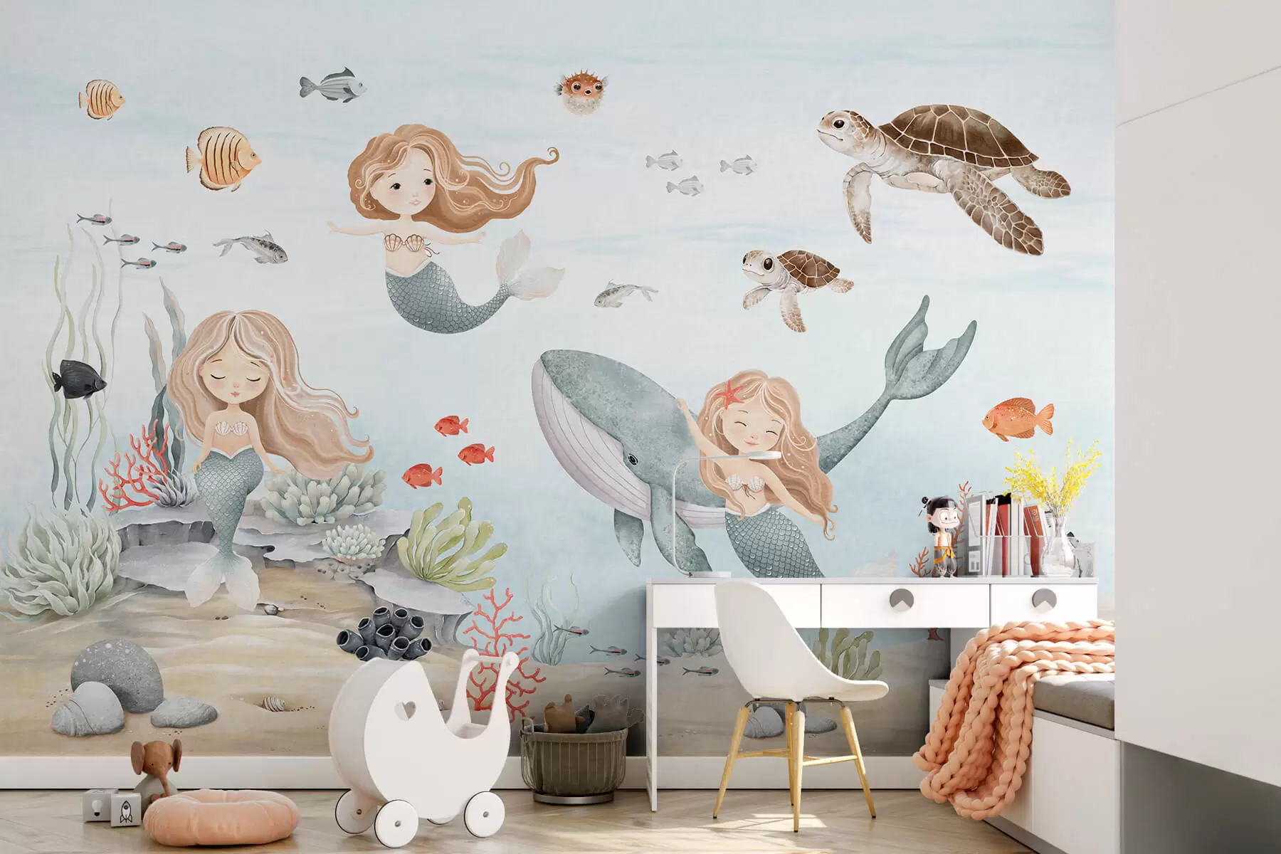 murales de pared Mundo submarino con sirenas y peces w04166