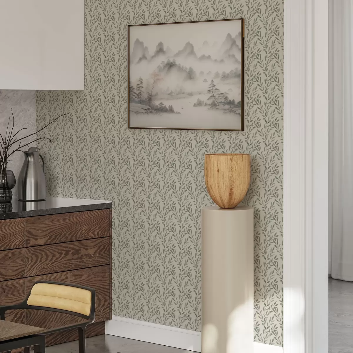 Papel pintado Bonitas ramas de olivo sobre fondo claro a00243