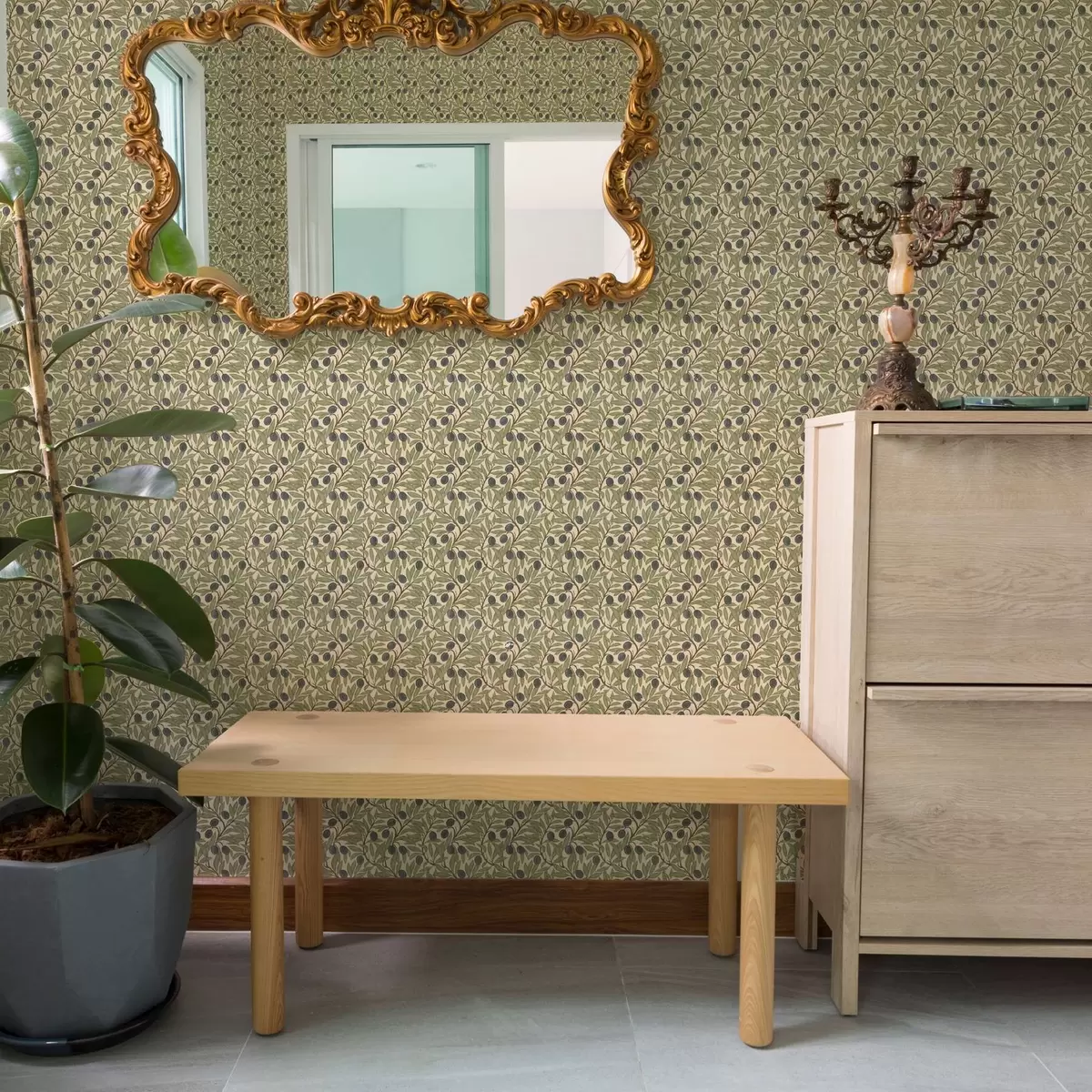 Papel pintado Aceitunas en rama en una cálida paleta de olivos a00246