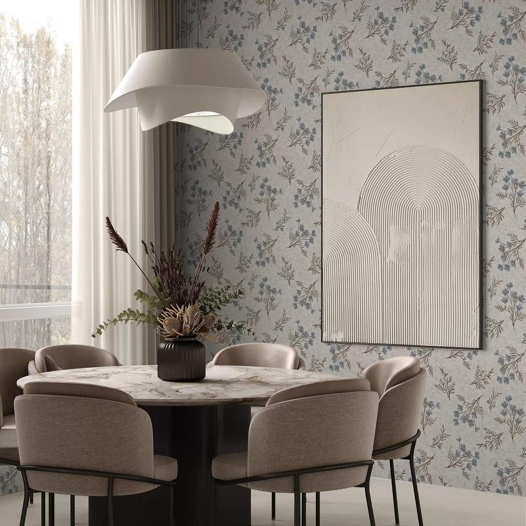 murales de pared Pequeñas flores azules con ramas marrones a00265