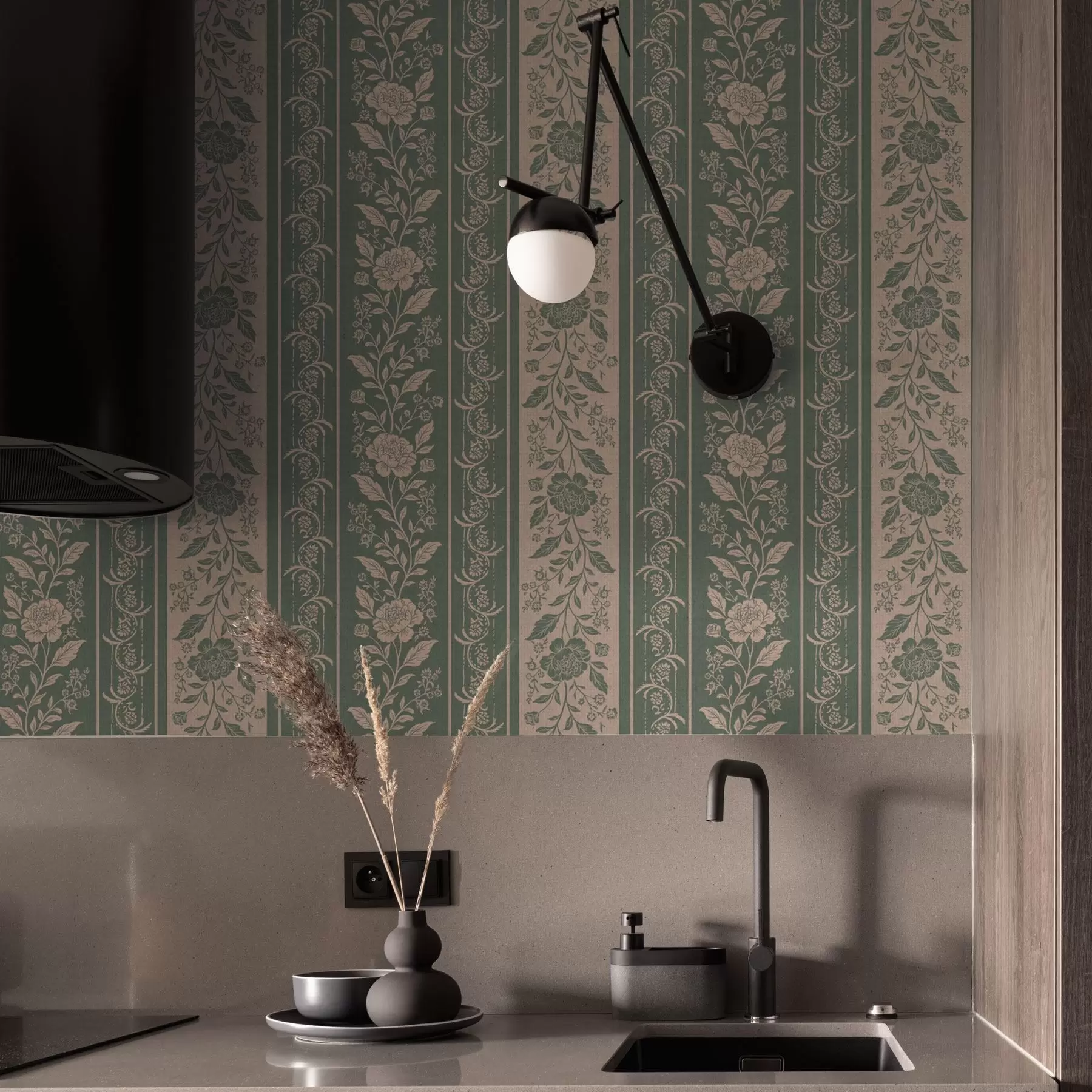 murales de pared Rayas verticales con estampado floral a00273