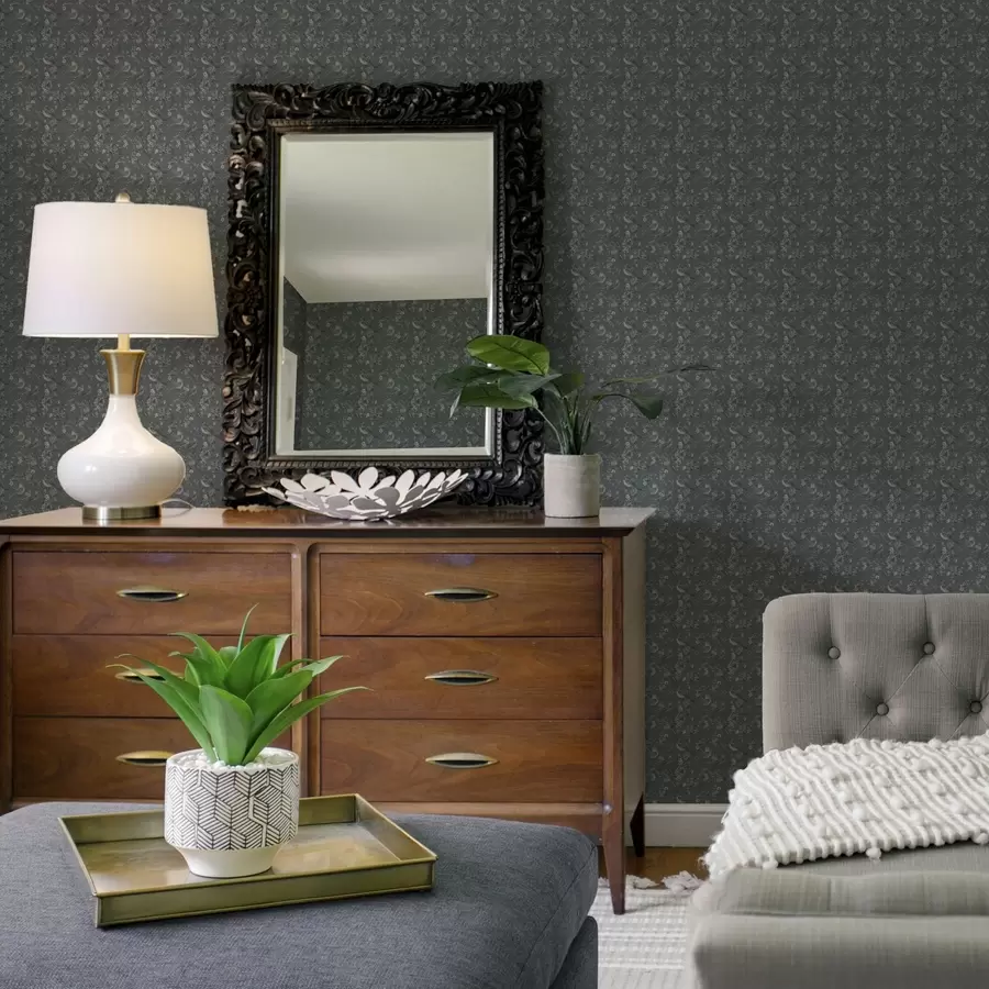 murales de pared Estampado oscuro con pájaros y flores, estilo clásico a00281