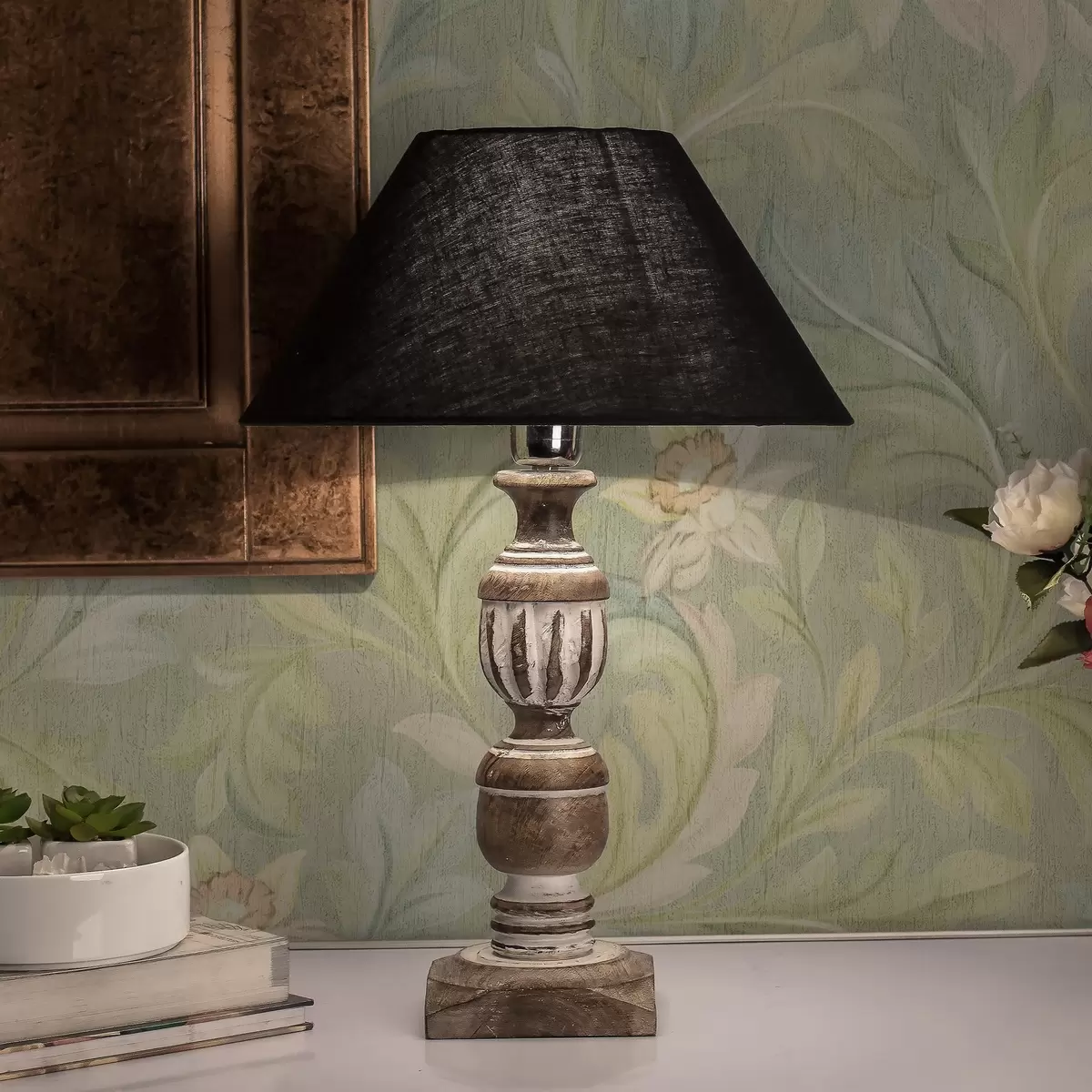 Papel pintado Hojas vintage sobre fondo verde, colores pastel a00277