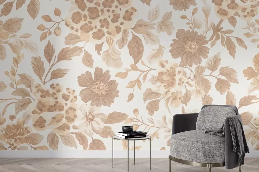 murales de pared Flores estilo boho con estampado de leopardo, color beige w04114