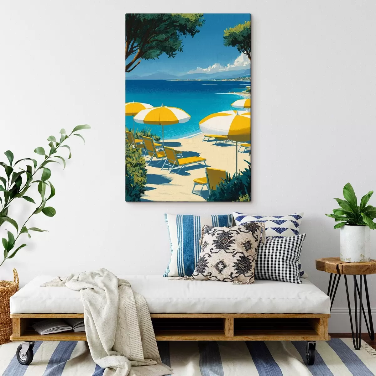 murales de pared Playa de verano con sombrillas y árboles s44974