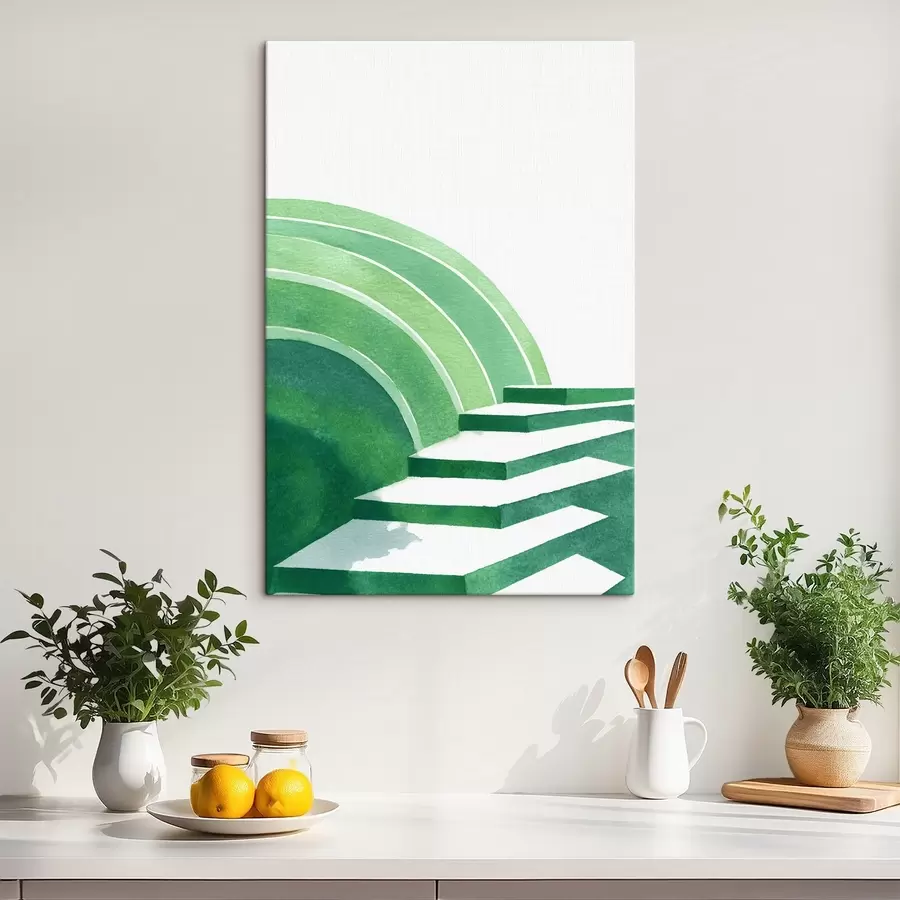 murales de pared Abstracción geométrica en colores verdes, estilo acuarela s44981