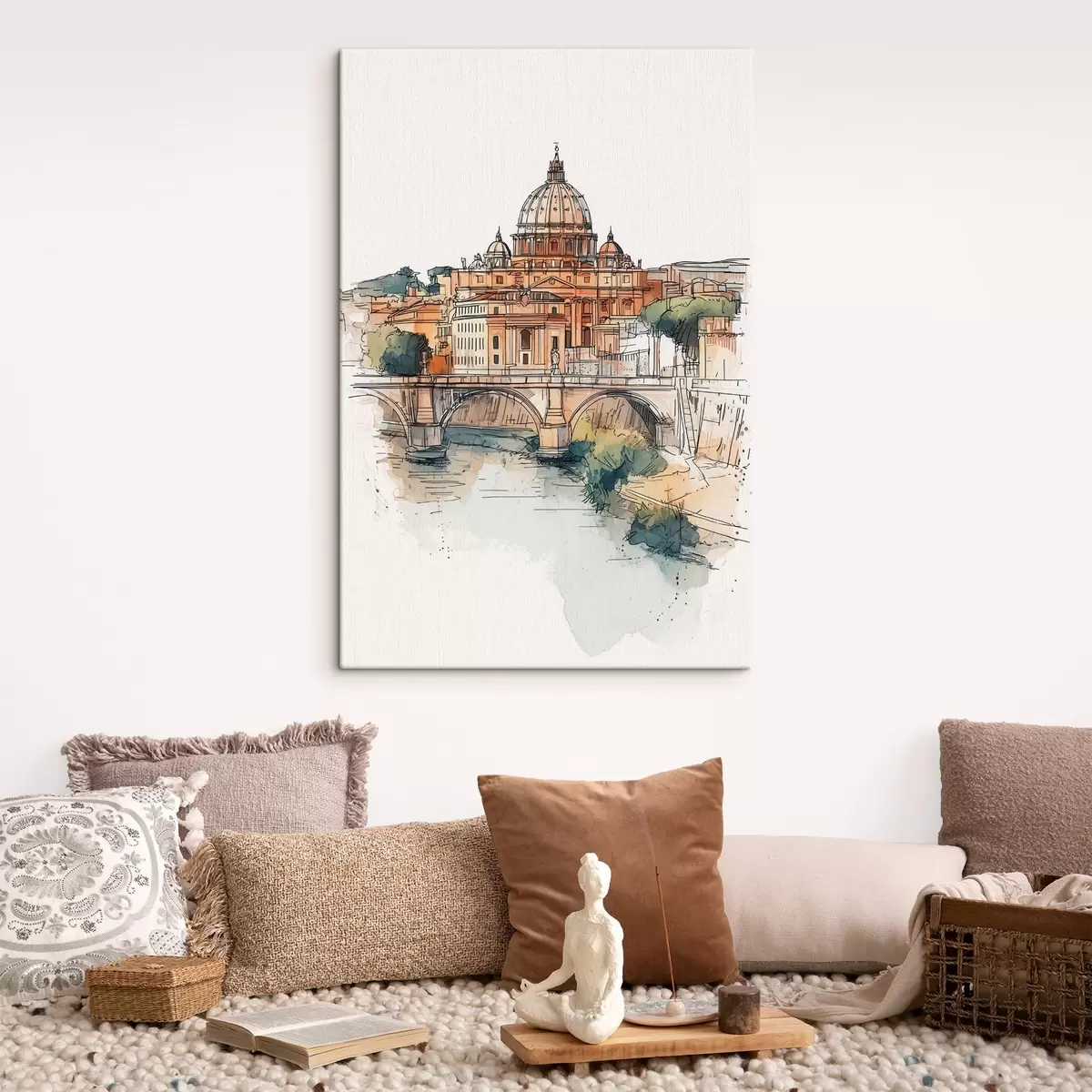 murales de pared Acuarela ciudad de Roma, dibujo de bosquejo, arquitectura  s44983