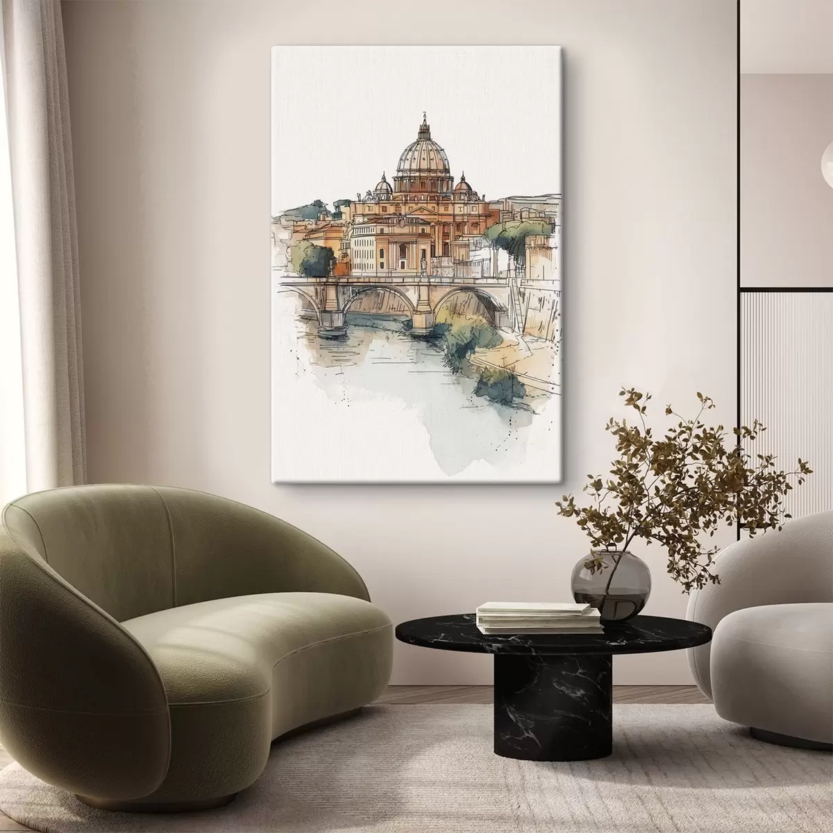 murales de pared Acuarela ciudad de Roma, dibujo de bosquejo, arquitectura  s44983