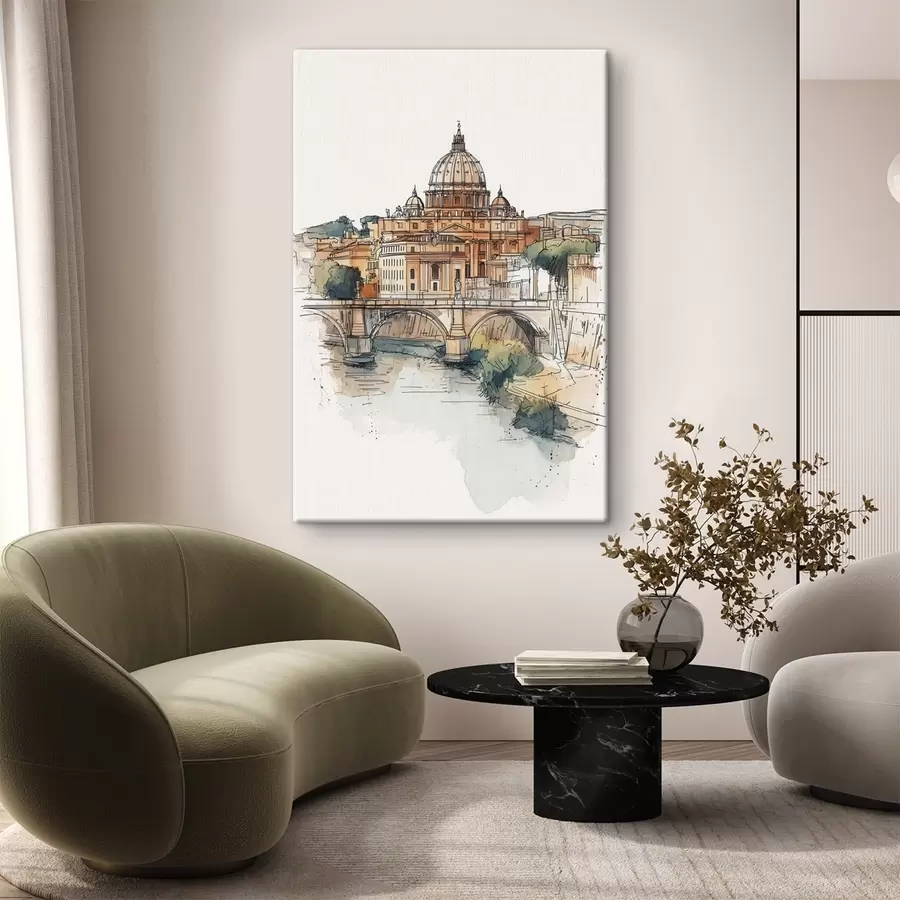 murales de pared Acuarela ciudad de Roma, dibujo de bosquejo, arquitectura  s44983