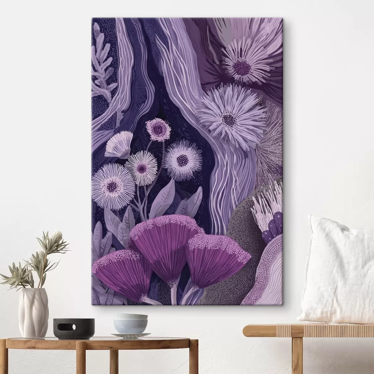 murales de pared Diseño floral en colores púrpura, dibujo detallado s44984