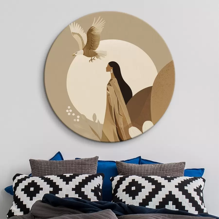 murales de pared Abstracción con mujer y águila en el cielo, colores beige r44978