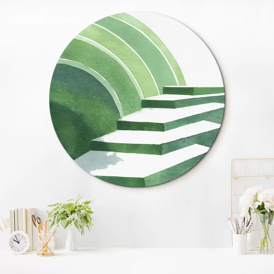 murales de pared Abstracción geométrica en colores verdes, estilo acuarela r44981