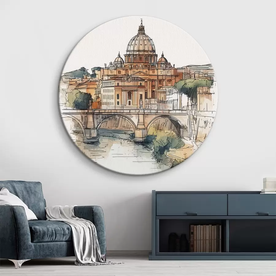 murales de pared Acuarela ciudad de Roma, dibujo de bosquejo, arquitectura r44983