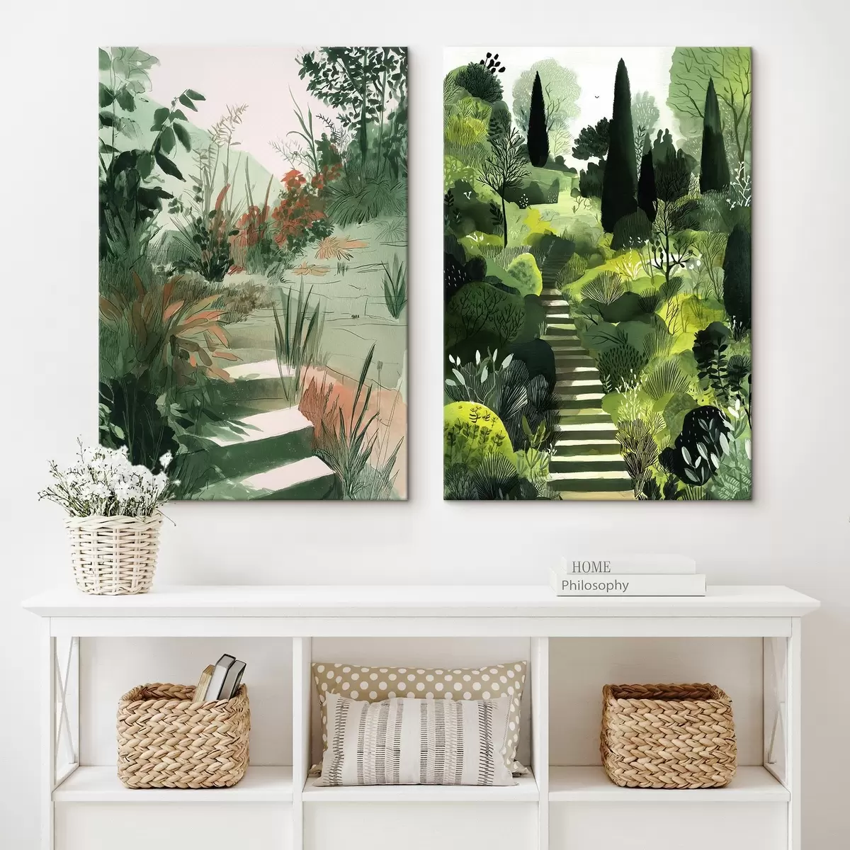 murales de pared Verde jardín oriental con arbustos y árboles m00478