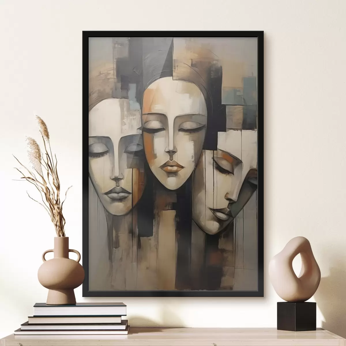 Poster Tres rostros femeninos con los ojos cerrados en estilo cubista f45008