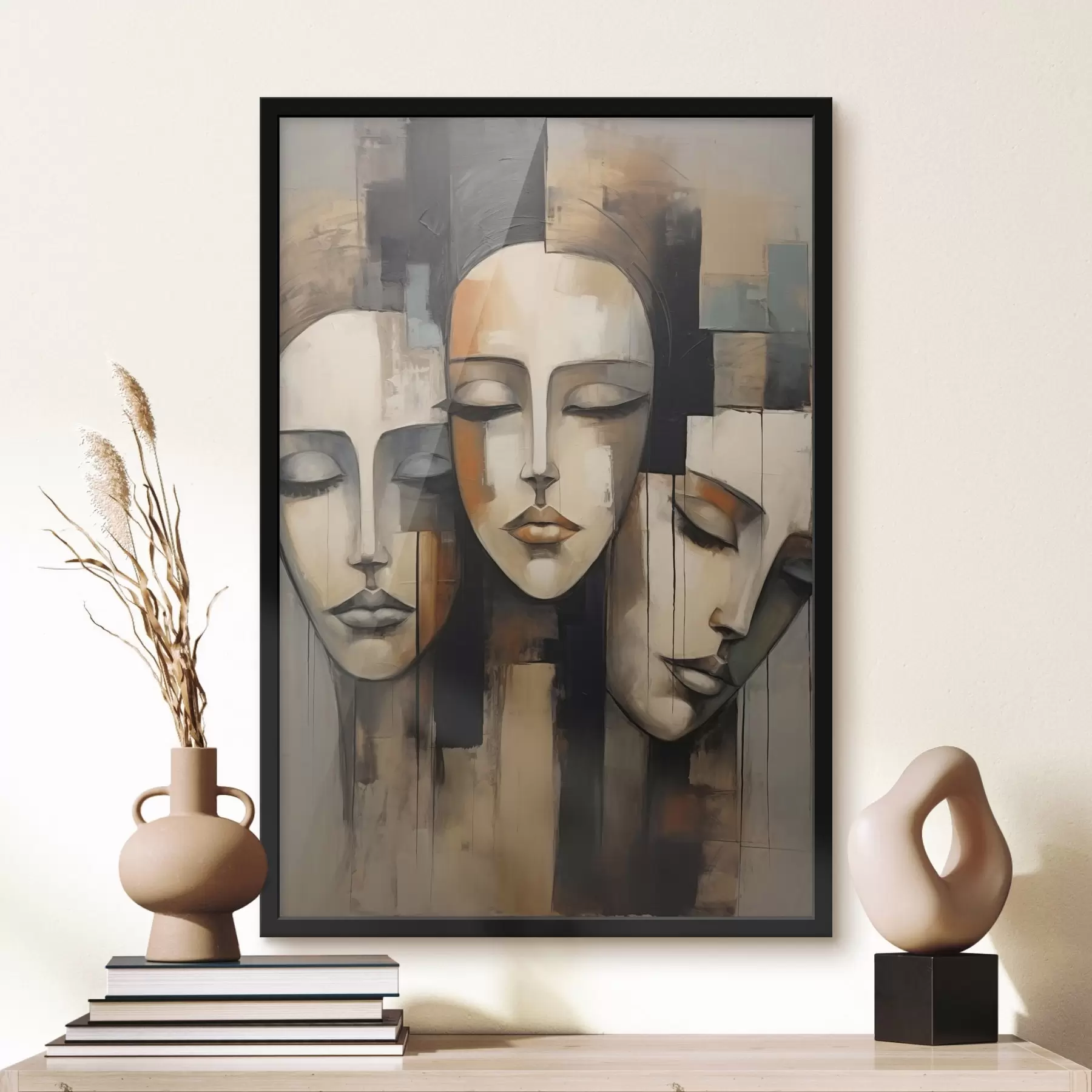 murales de pared Tres rostros femeninos con los ojos cerrados en estilo cubista f45008