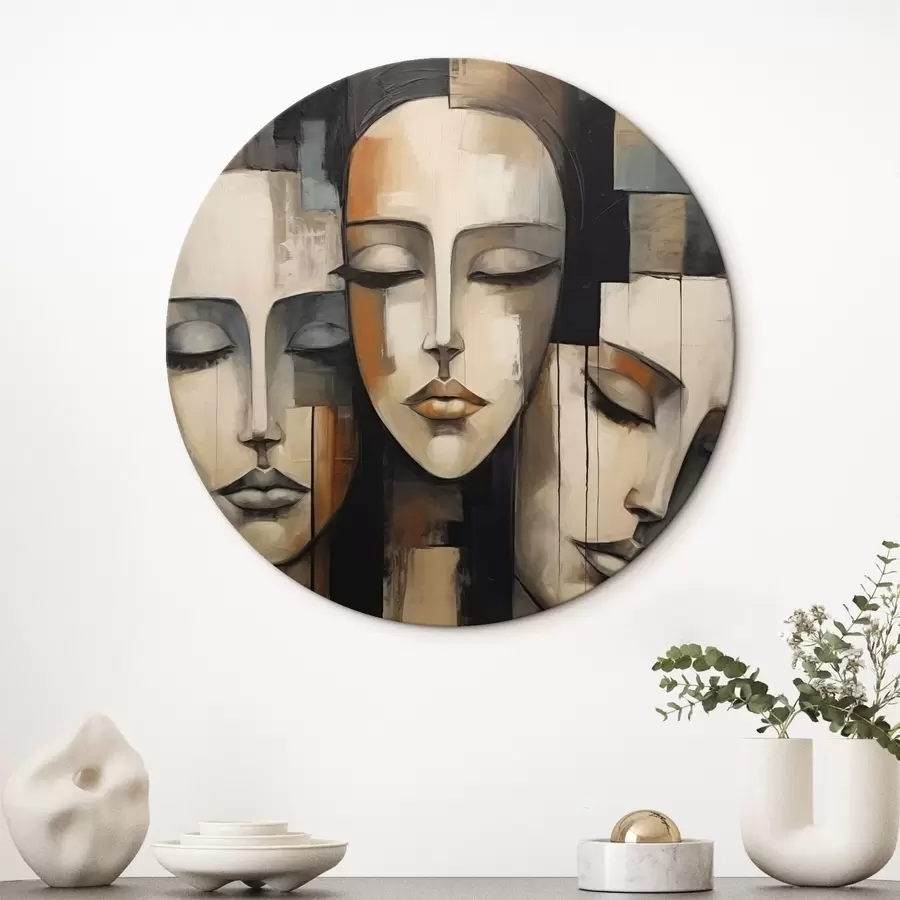 murales de pared Tres rostros femeninos con los ojos cerrados en estilo cubista r45008