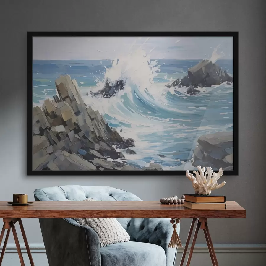 murales de pared Olas en una orilla rocosa f45021