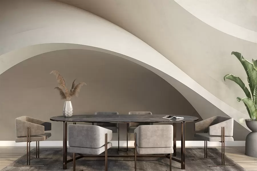 murales de pared abstracción, ondas, curvas suaves, beige, suave, líneas, moderno w04217v1