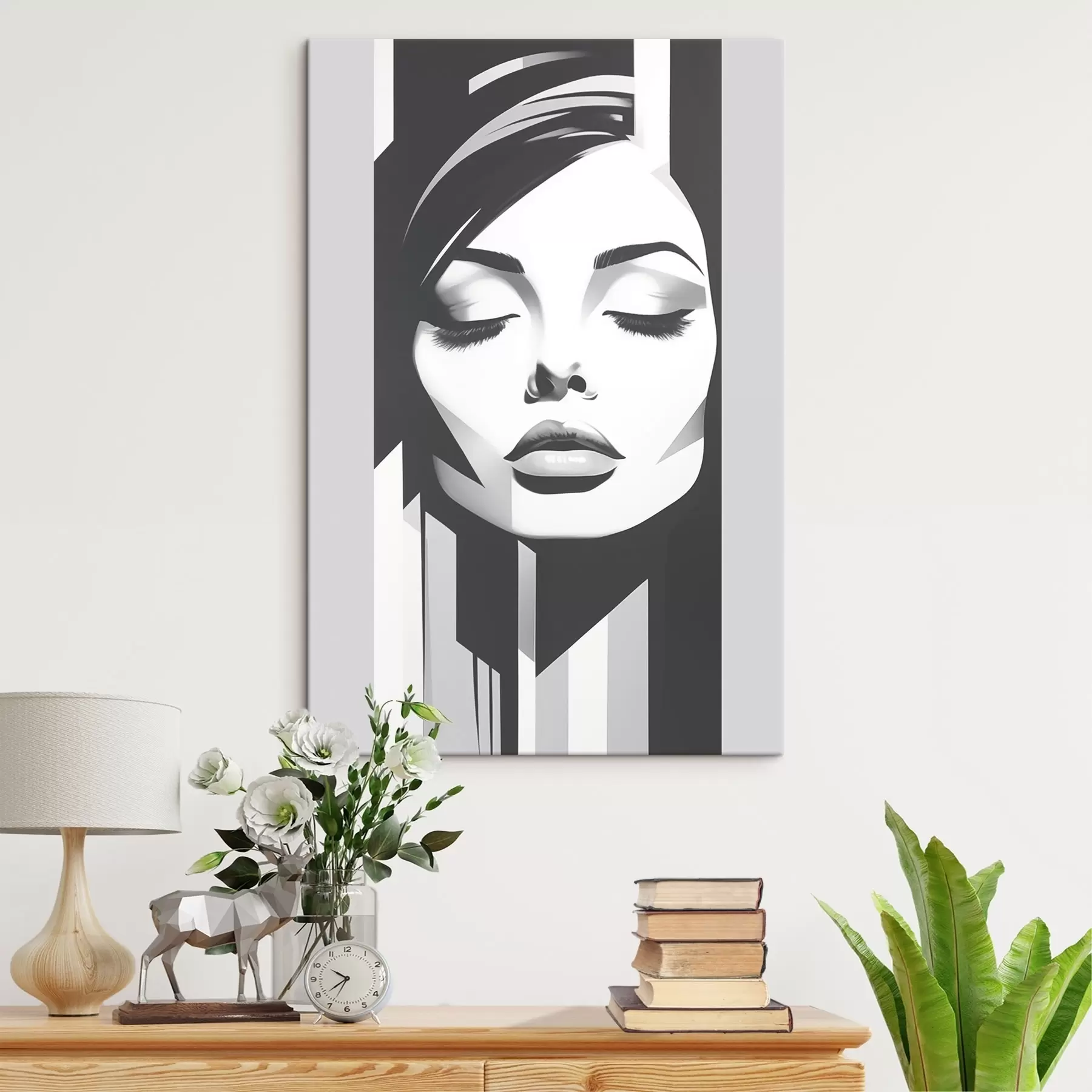 murales de pared Cara en blanco y negro con los ojos cerrados s45075