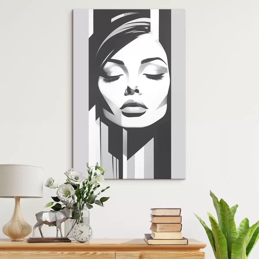 murales de pared Cara en blanco y negro con los ojos cerrados s45075