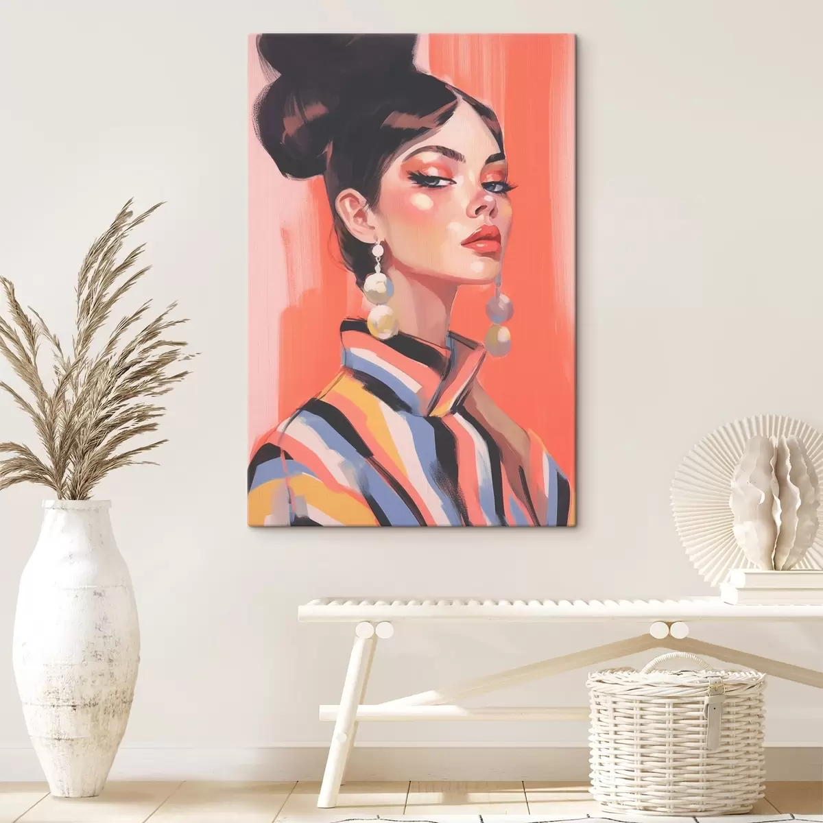 murales de pared Retrato de mujer con camisa de rayas s45079