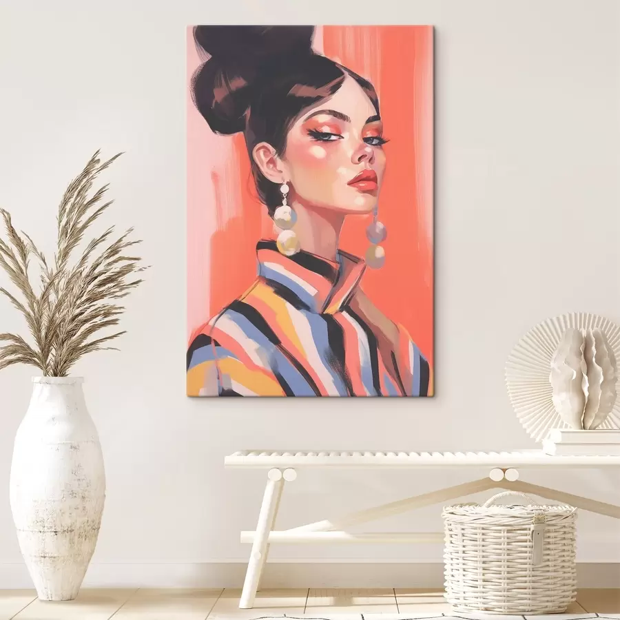 murales de pared Retrato de mujer con camisa de rayas s45079