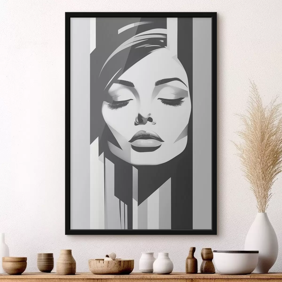 Poster Cara en blanco y negro con los ojos cerrados f45075