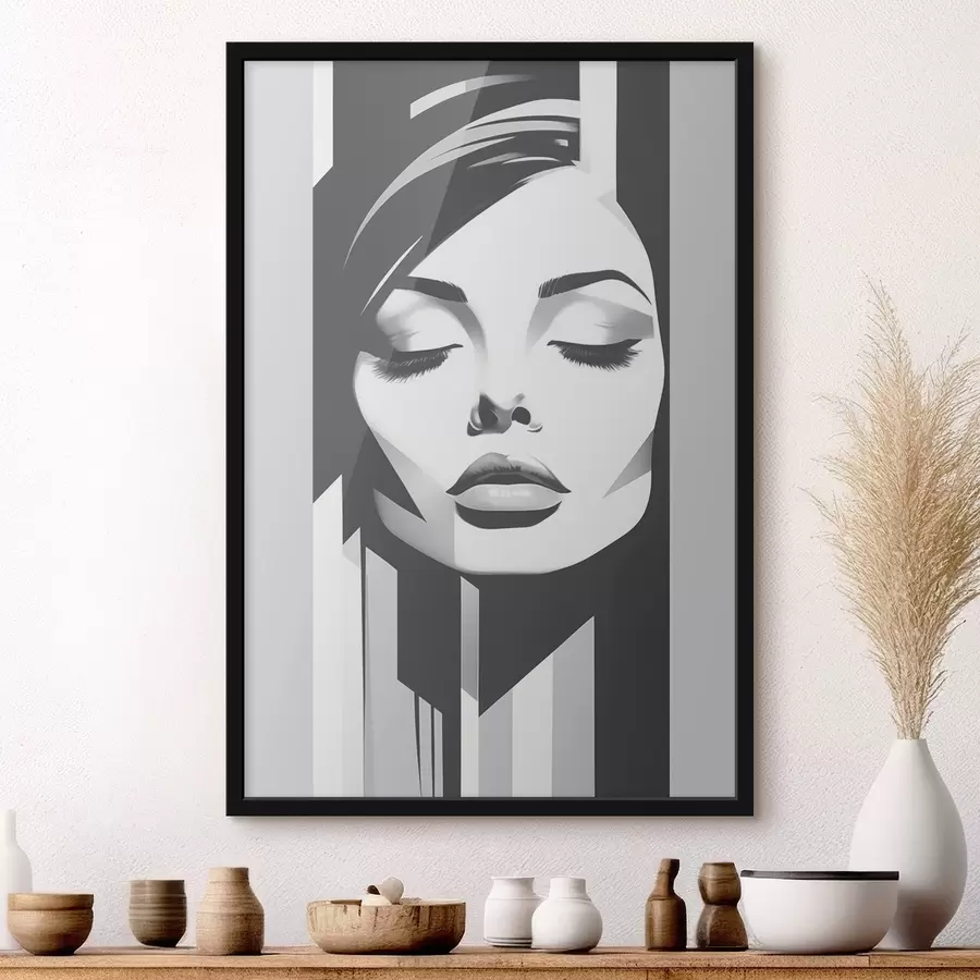 murales de pared Cara en blanco y negro con los ojos cerrados f45075