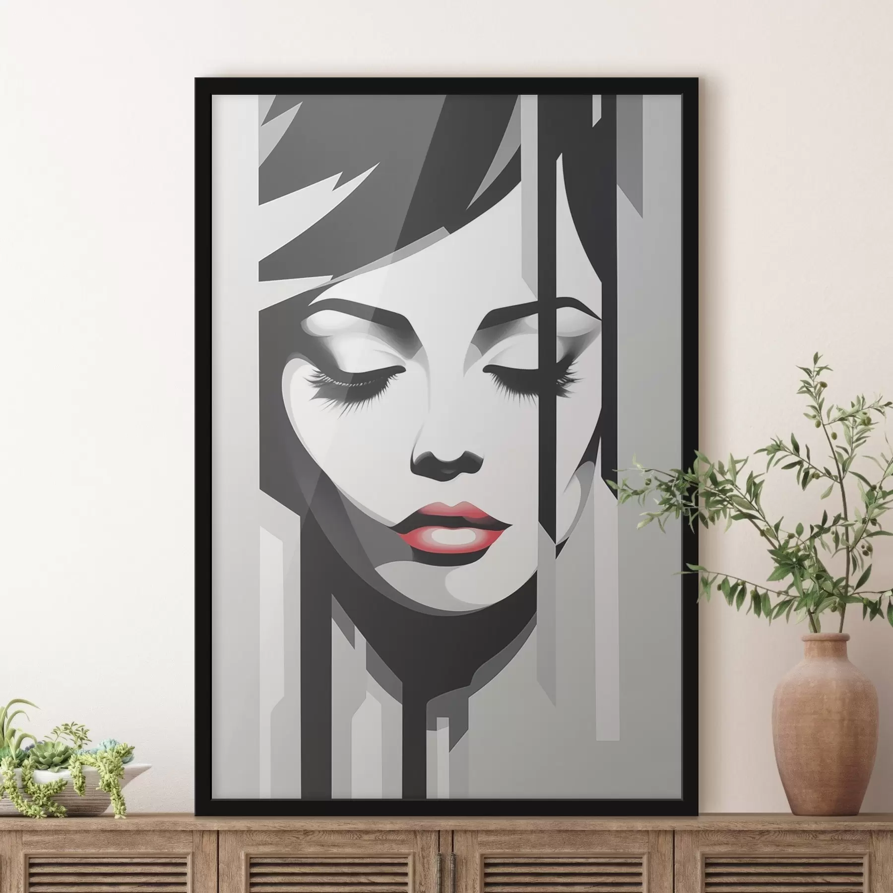 murales de pared Cara en blanco y negro con los ojos cerrados f45076