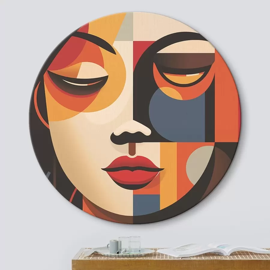murales de pared Rostro femenino geométrico en colores cálidos r45087