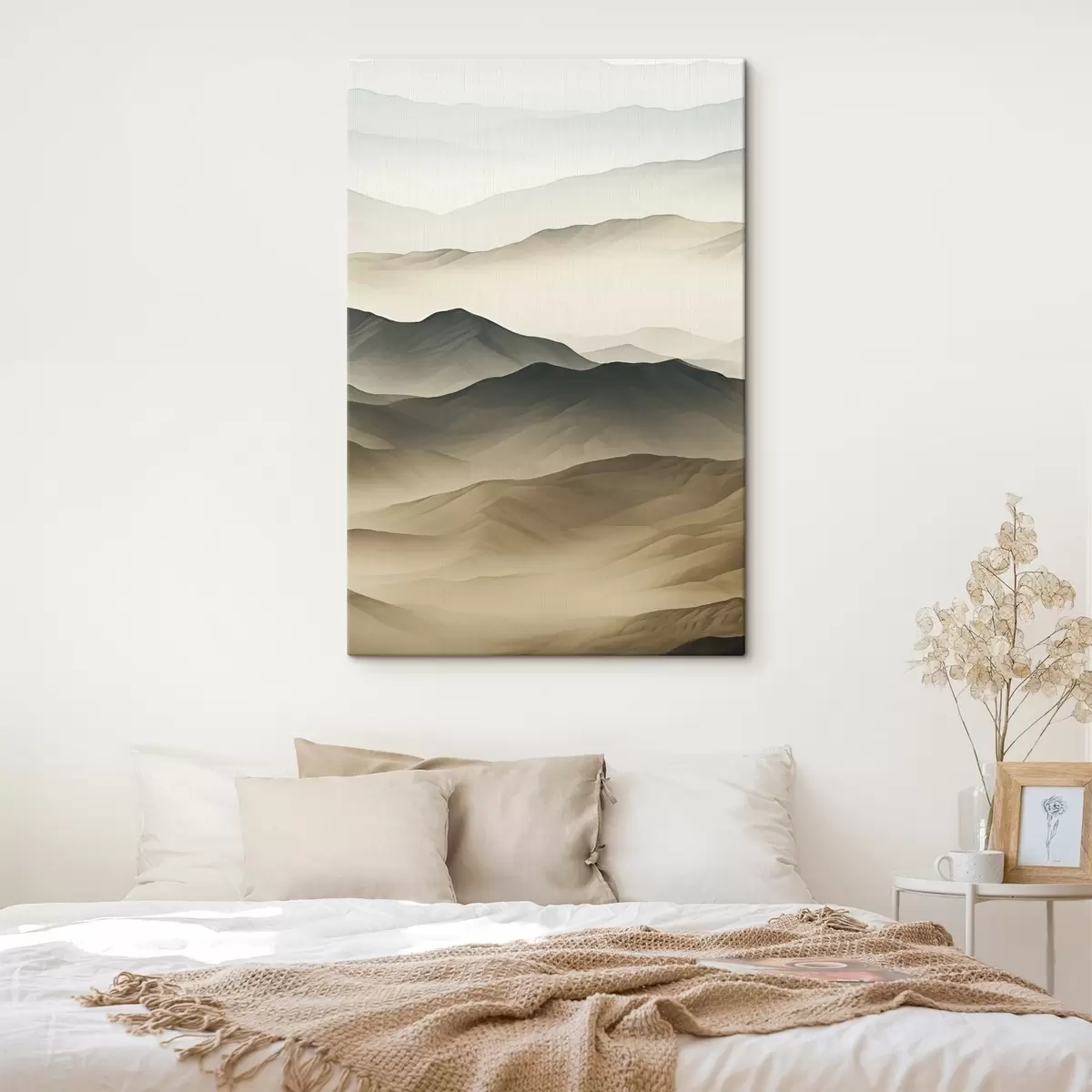 murales de pared colinas desérticas, formas suaves, descoloridas, textura orgánica, calma, minimalista, terreno s45097