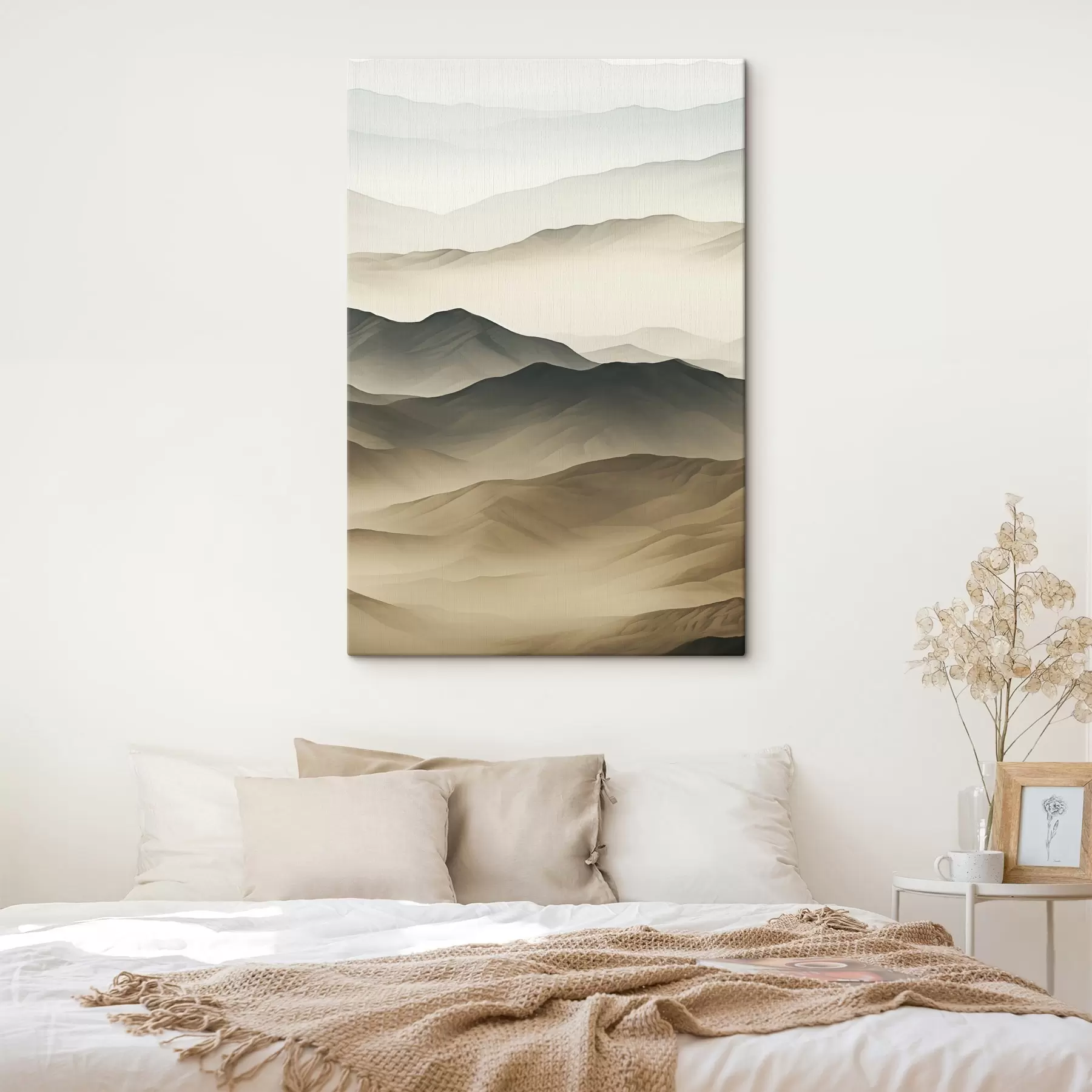 murales de pared colinas desérticas, formas suaves, descoloridas, textura orgánica, calma, minimalista, terreno s45097