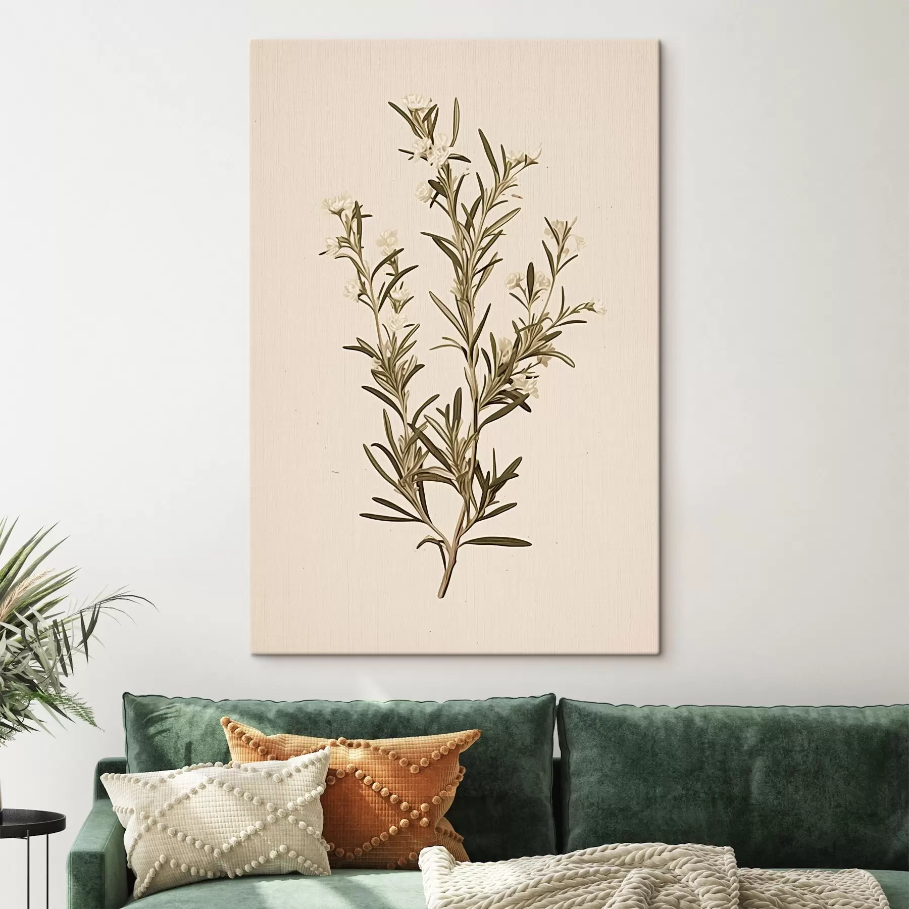 murales de pared botánico, rama, fondo beige, hierba, minimalista, planta, hojas verdes, tallo s45098