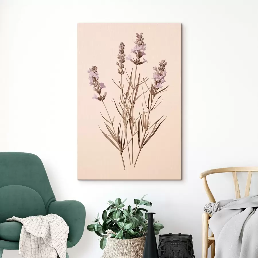 murales de pared lavanda, botánico, fondo beige, morado suave, hojas, floral, natural, tallo s45100