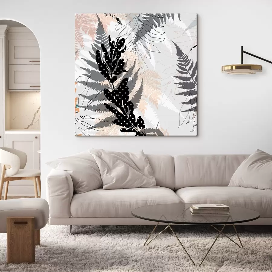 murales de pared impresión de naturaleza, follaje decorativo, mezcla de selva, formas de helecho, paleta neutra, arte de la hoja s45104