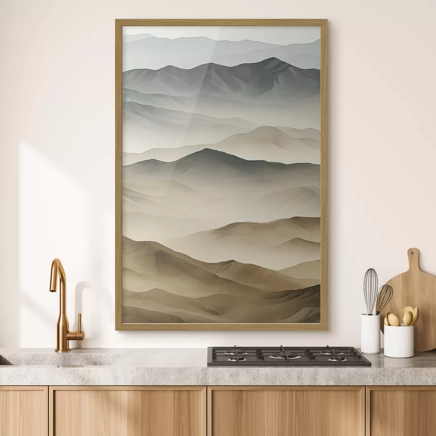murales de pared montañas, capas, niebla, degradado suave, natural, beige, abstracto, paisaje f45095