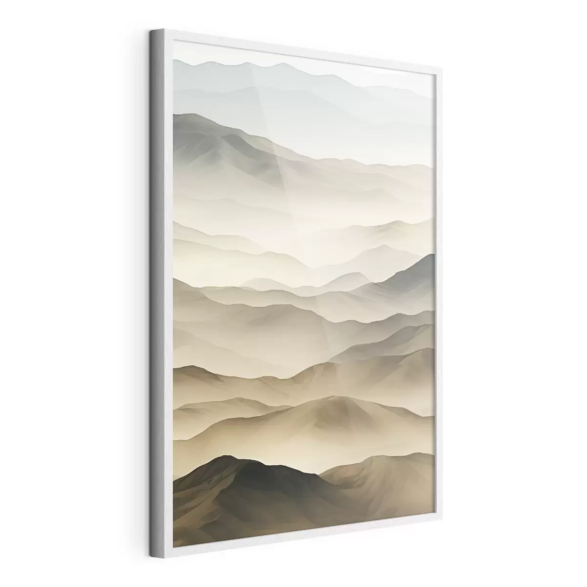 Poster colinas, niebla, tonos neutros, líneas fluidas, tierra, bordes suaves, naturaleza, profundidad f45096