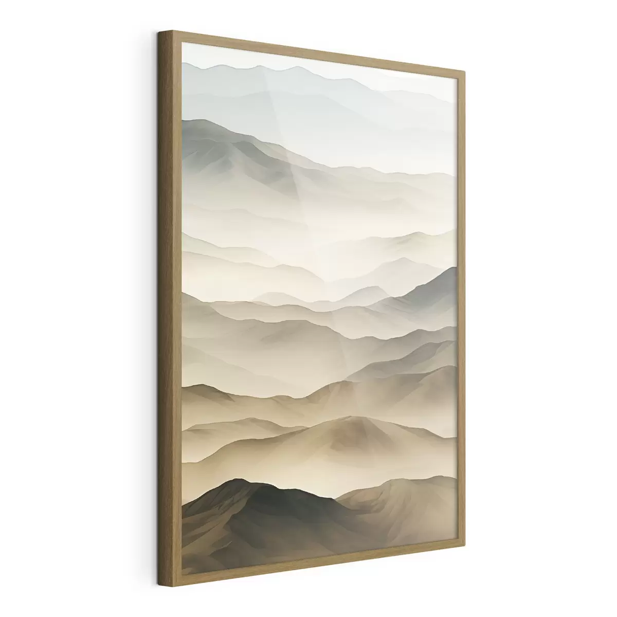 Poster colinas, niebla, tonos neutros, líneas fluidas, tierra, bordes suaves, naturaleza, profundidad f45096