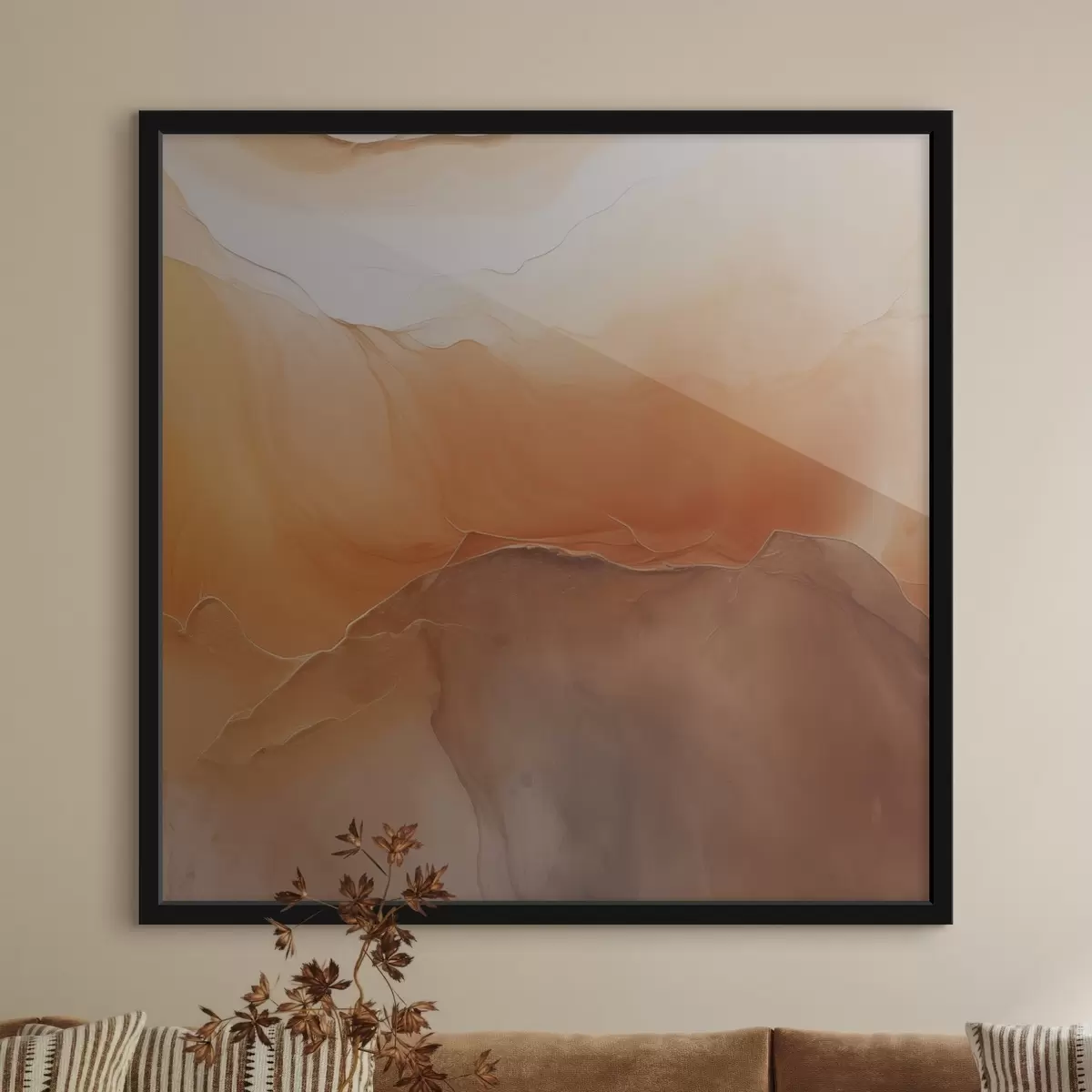 Poster abstracto neutro, colores arena, curvas suaves, textura visual, efecto fluido f45108